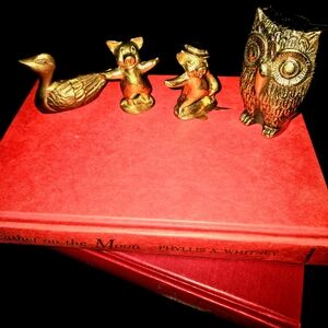 Gold Brass Figurine Set - Decorative Owl, Duck, and Animal Accents